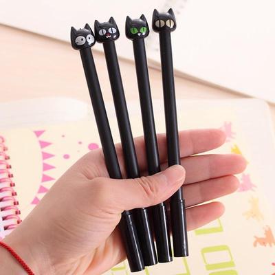 4x Black Cute Cat Gel Pen Novelty Gifts School Stationery Slim Ink Pens 0.5mm-`
