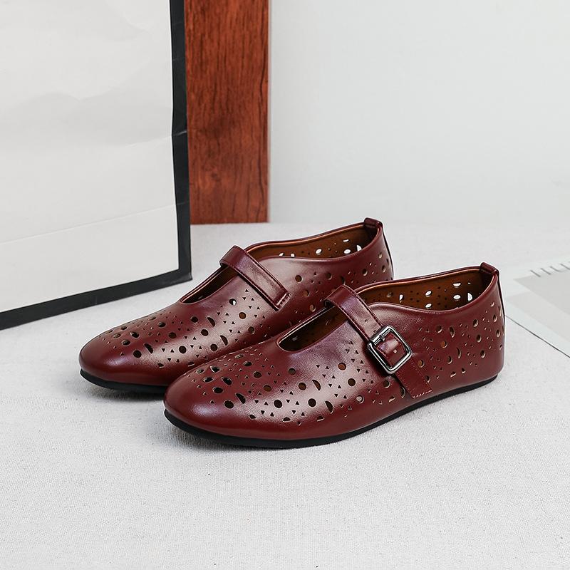 Mary Jane Shoes for Women Casual Hollow Ballet Flats Shoes Round Toe Mary Jane Flats Women's Cutout Ankle Strap Flats Shoes Comfortable Dressy Shoes
