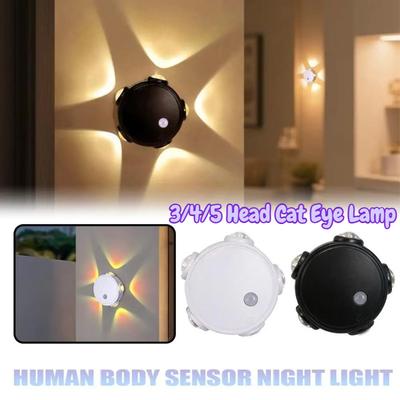 3/4/5 Head Cat Eye Motion Sensor Night Light Rechargeable Magnetic LED Wall Lamp RGB Gradient Cordless Atmosphere Light for Bedroom Closet Home Decor