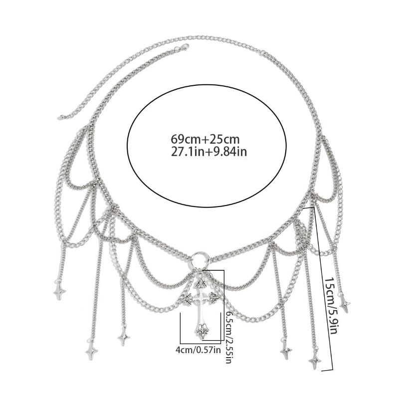 Women'S Multi-Layer Cross Tassels Pendant Decoration Waist Chain Y2K Gothic Style Halloween  Body Chain Accessory Gift