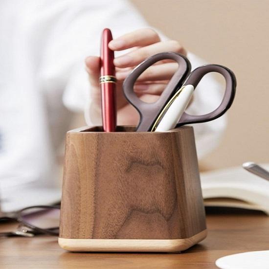 Wooden Pen Holder Desktop Stationery Storage Box Large Capacity Office Organizer Storage Pen Stand