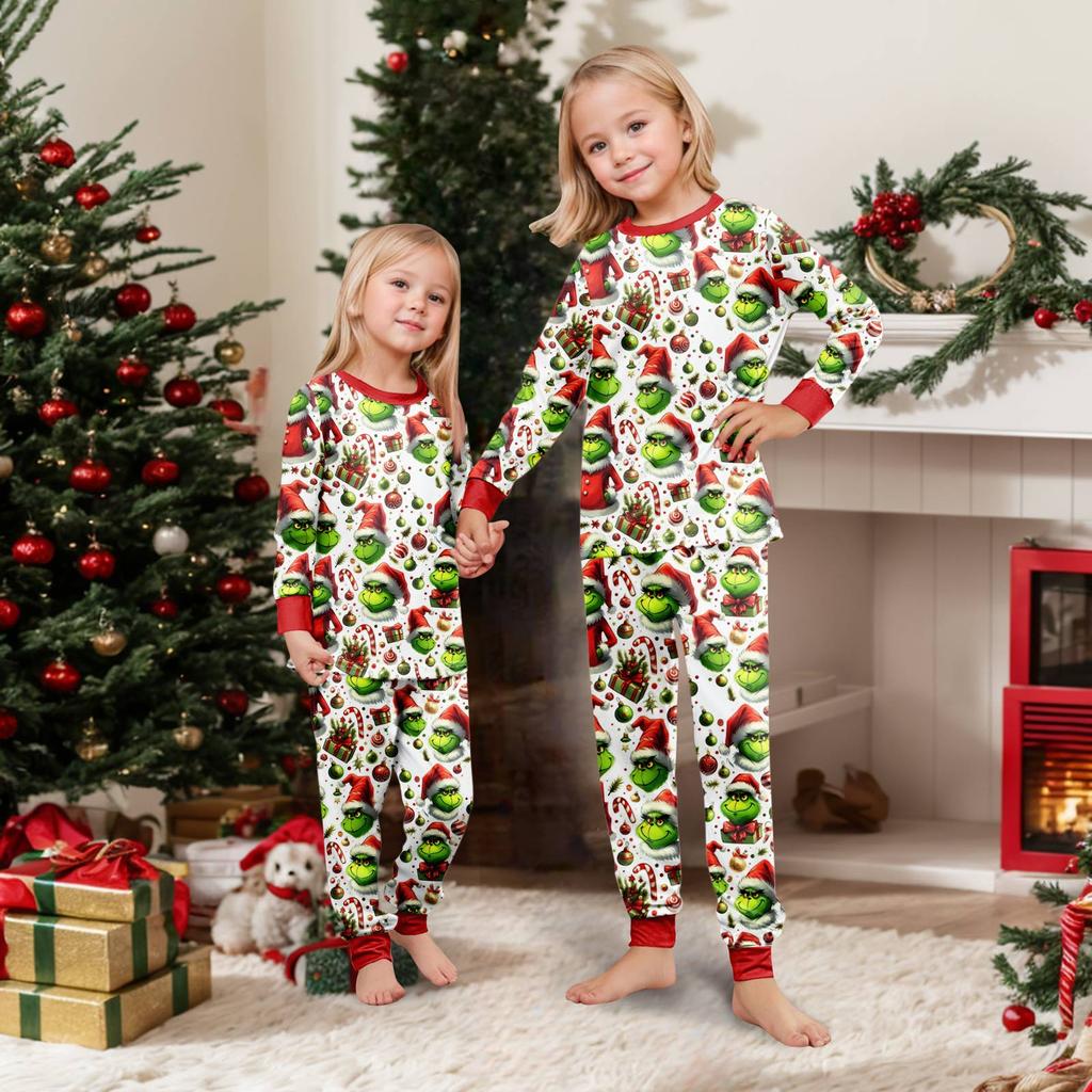 Christmas Print Cute Family Set Pajamas, Home Clothes, Family Set Long Sleeve Top Pants Set