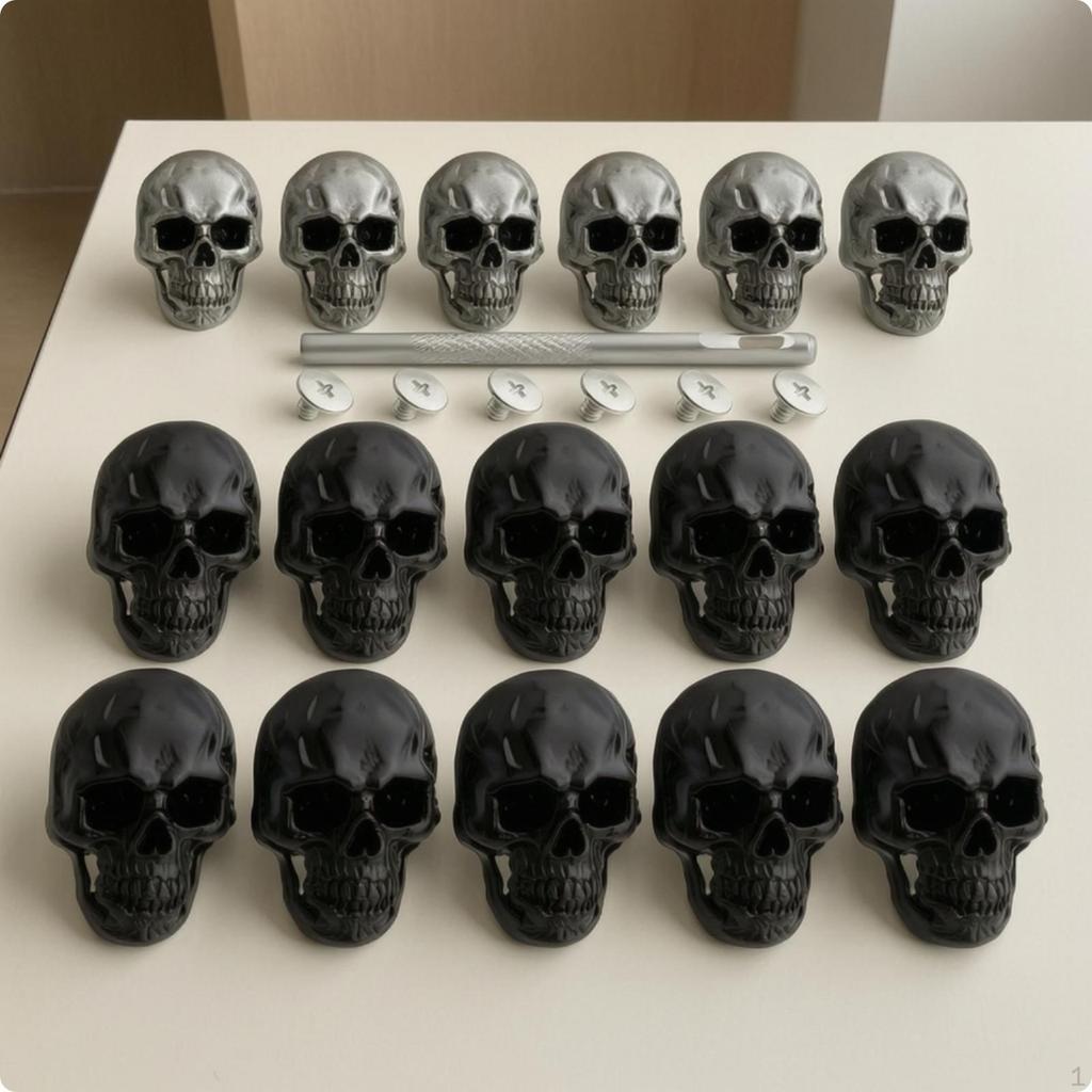 16 Pieces Skull Studs with Screw Fasteners Gothic Hardware Metal for Leatherwork