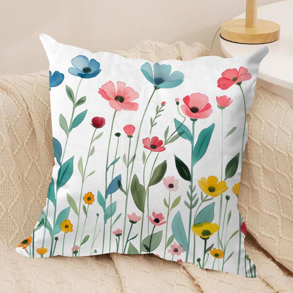 Spring Flowers Cushion Cover Short plush Doublesided Print Square Throw Pillow Covers Sofa Home Cushion Decor