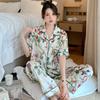 Retro High-End Simulation Silk Pajamas Women'S Spring And Summer Ice Silk Light Luxury Flower Thin Short-Sleeved Loungewear