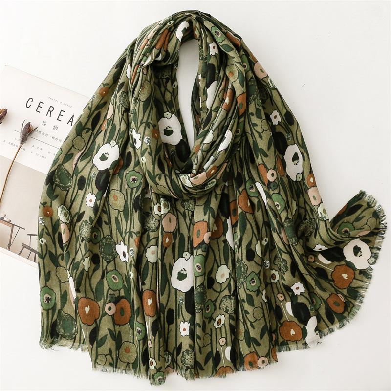 Atmungsaktiver Gartenblumen Viskose Weicher Schal Boho Chic Dickes Fransen Schal Damen Perfekt Für Reisen & Freizeit Muslimischer Hijab 180*90cm