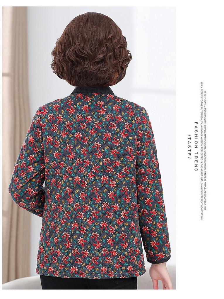 Women's Floral Corduroy Quilted Jacket - Lightweight Autumn/Winter Fashion for Middle-Aged & Elderly
