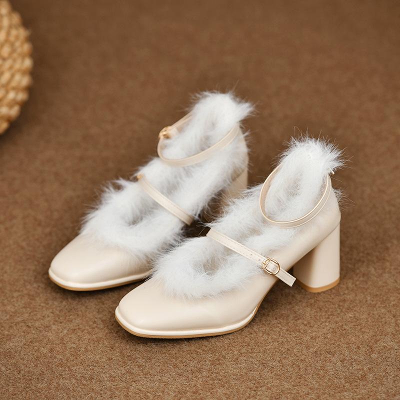 

High-heeled Mao Mao shoes outer wear female winter fairy retro Mary Jane shoes 2025 new autumn and winter French thick-heeled shoes 39