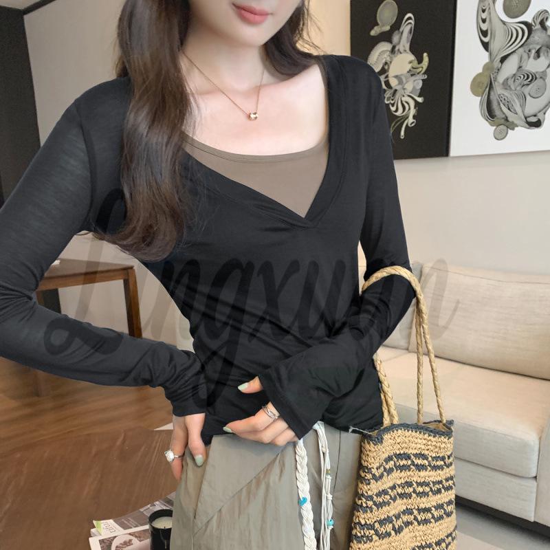 Lyocell Tencel V-Neck Sheer Sun Protection Long-Sleeve Women s Summer Top 2026 L