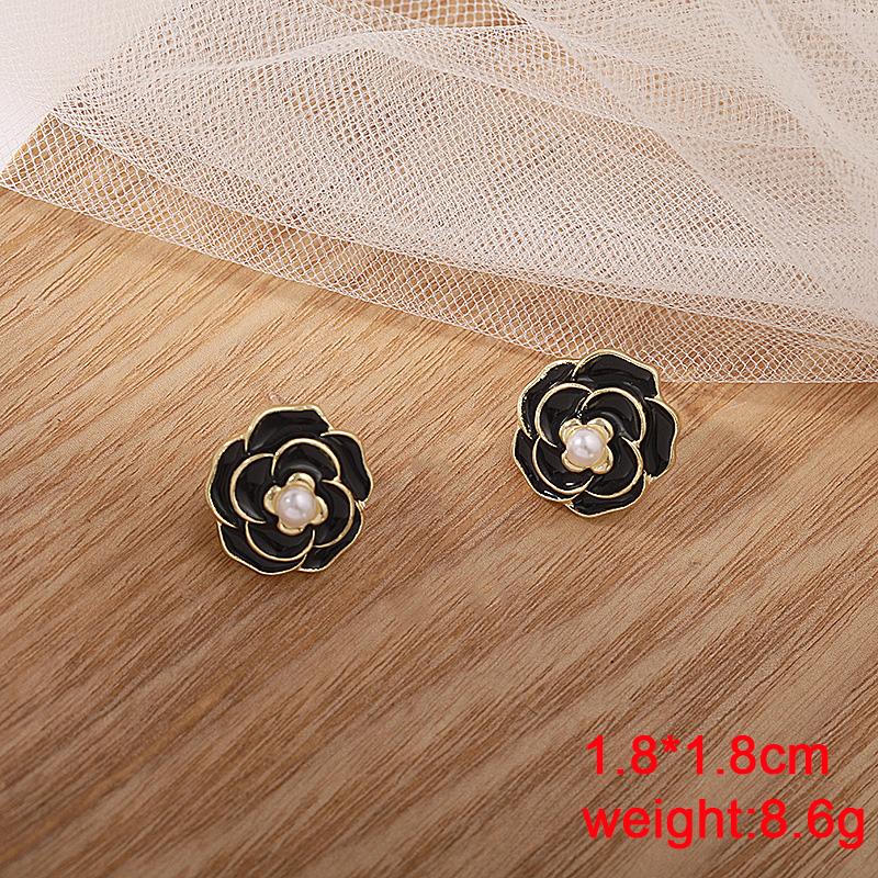 Black Dangle Earrings Crystal Square Pendants Women's Hanging Earrings Korean Bowknot Pearl Flower Earrings