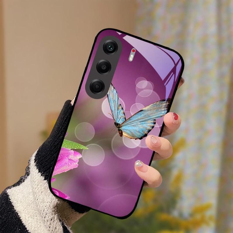 Capa à Prova de Choque Para Tecno Camon 40 Pro 5G Vidro Temperado Traseiro Capa de Celular Camon40Pro Camon 40Pro 5G CM7 Capa Dura Shell Coque