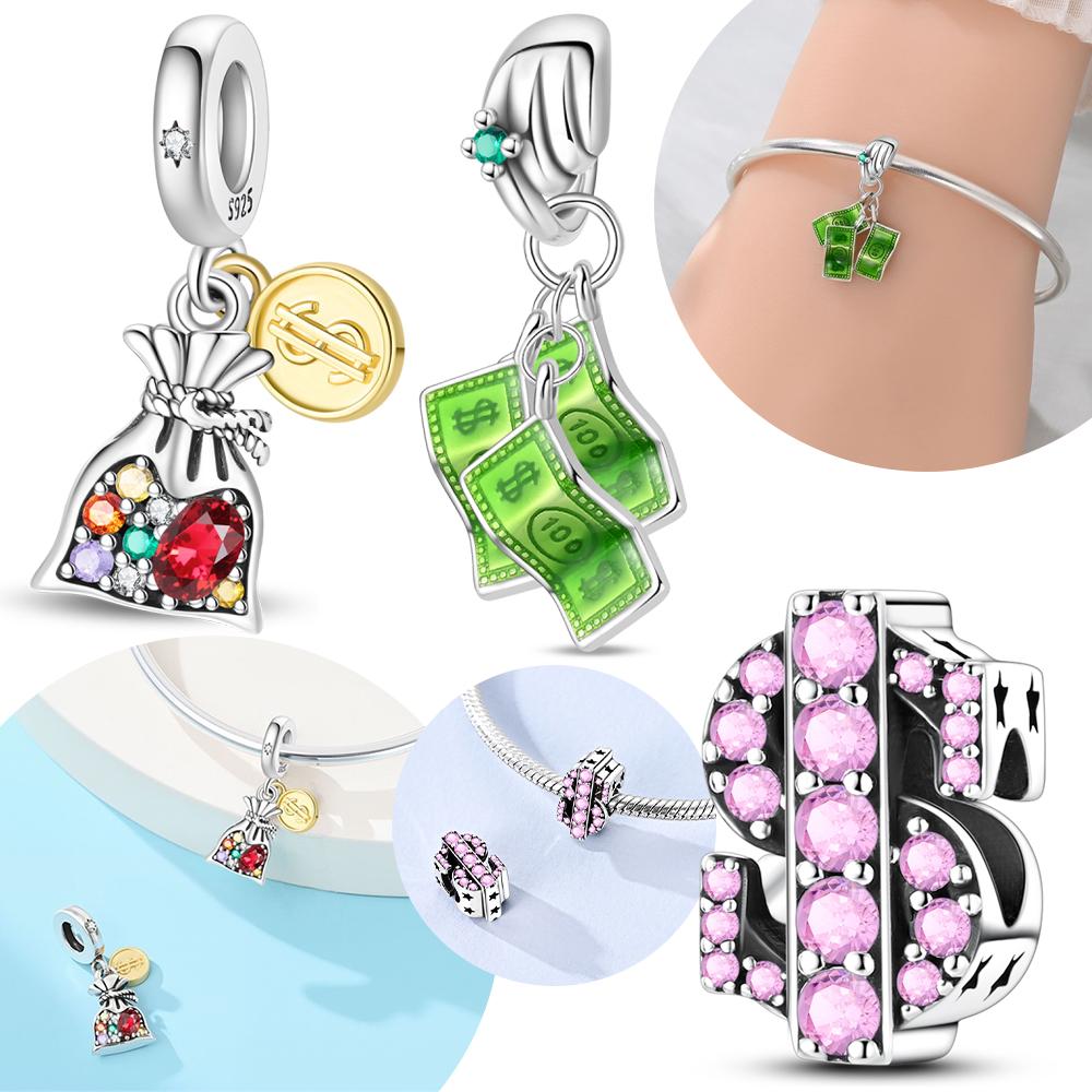 Elegant Original Copper Dollar Pouch Green Wealth Freedom Gold Dollar Pendant Bead Fit Women Bracelet Diy Fine Gift Jewelry