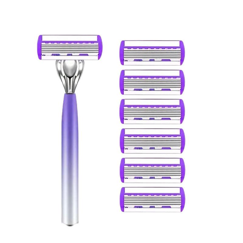 Six-Layer Razor Blade Shaver with Metal Holder for Hair Removal