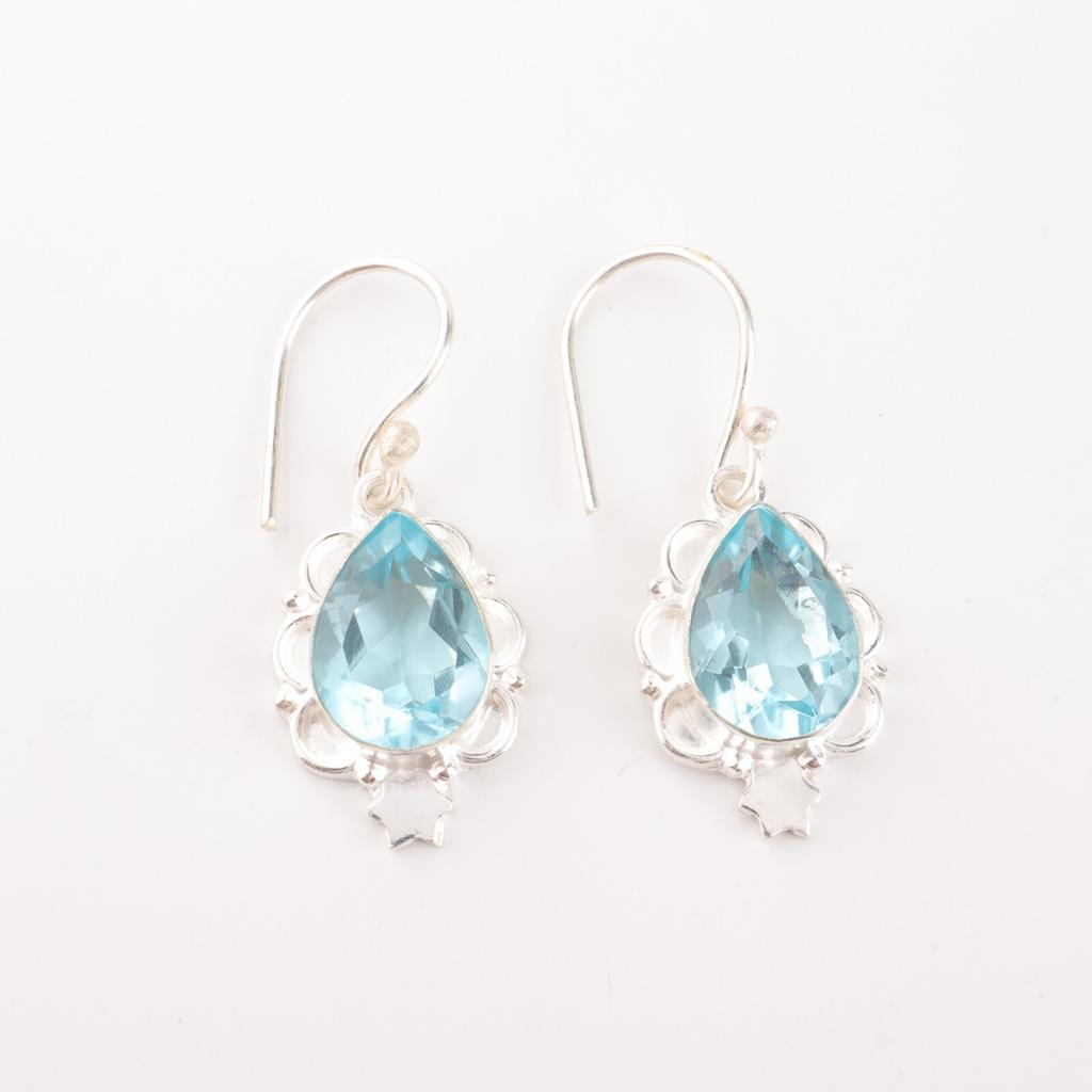 Sky Blue Topaz Gemstone 925 Sterling Silver Handcrafted Jewelry Hook Earrings EE-163-8
