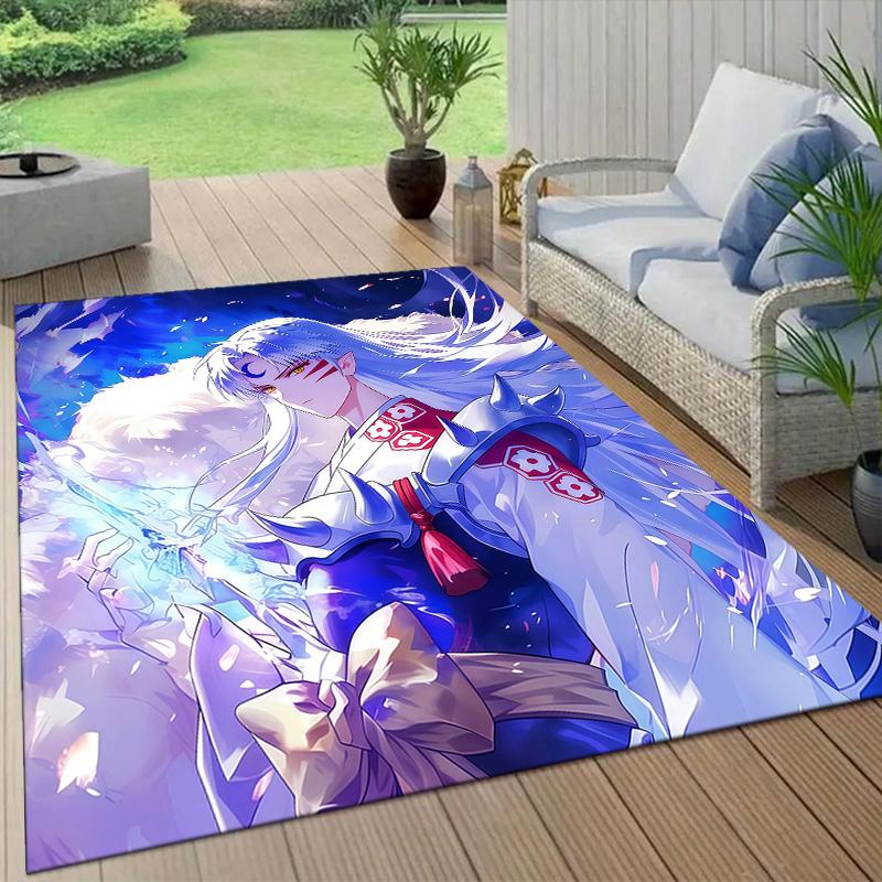 Inuyasha Flannel Pattern Square Carpet,Area Rug,Carpet Rug for Living Room Bedroom Sofa Playroom Decor,Non-slip Floor Mat