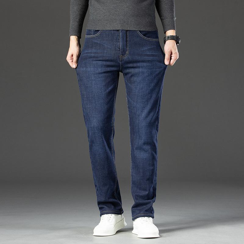 Men's Plus Size Warm Velvet-Lined Denim Pants - Loose, Straight, Winter Casual Wear