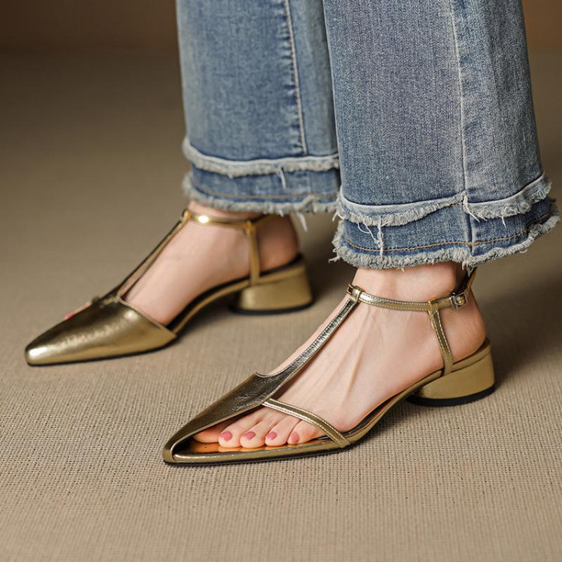 Leather Women's Bag Head Sandals Korean Version Women's Flat-soled Sandals Back Empty Sandals Summer New Beef Tendon Soft Bottom Pointed