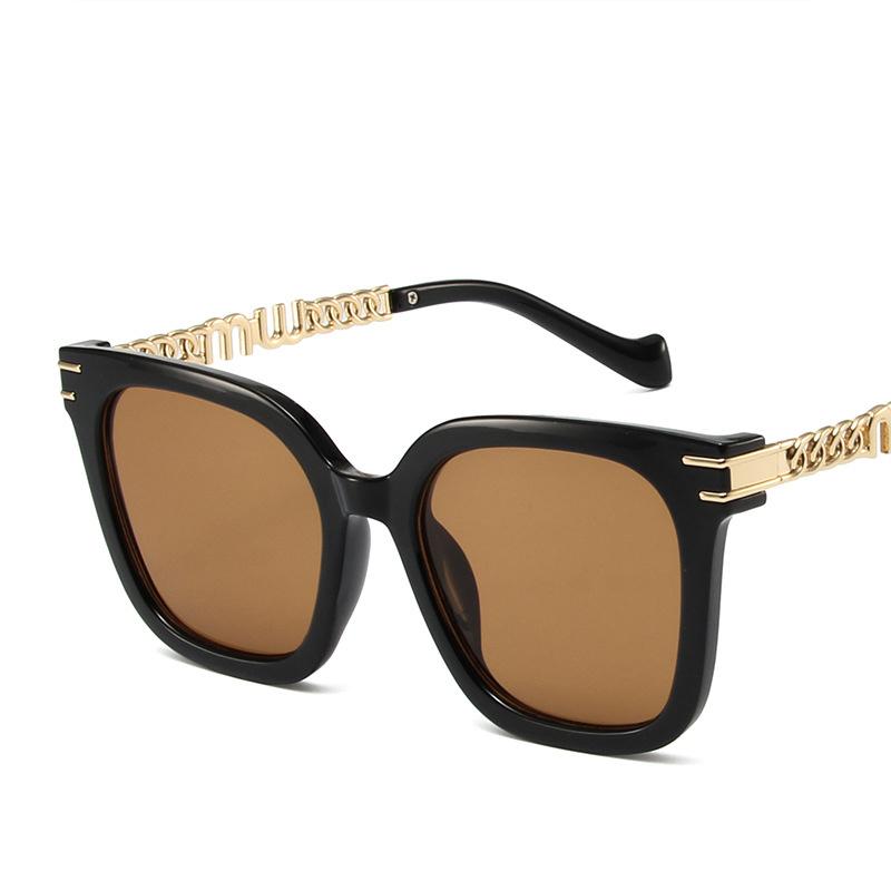 Fashion Square Sunglasses Men Brand Designer Golden Hollow Chain Leg Sun Glasses Outdoor Wear Sun Protection Sunshade Glasses