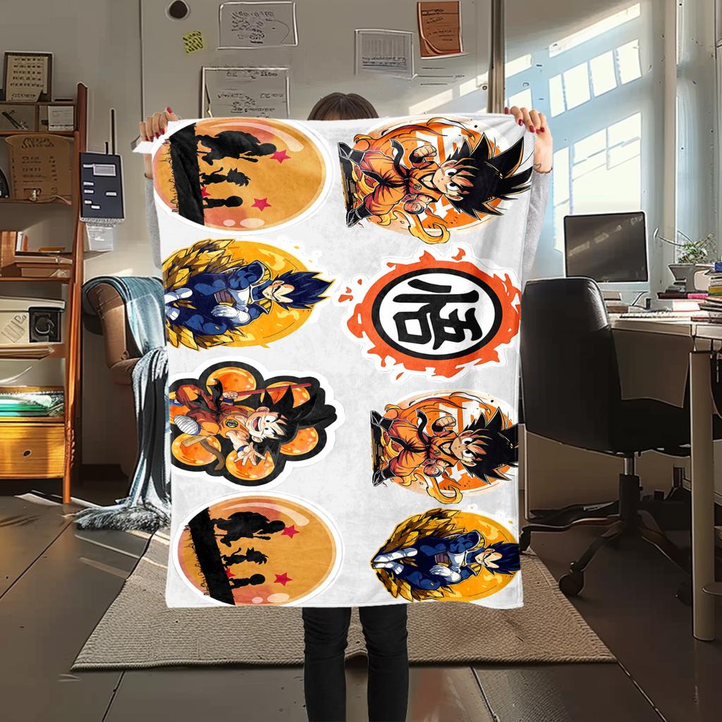 1PC Son Goku  Print Flannel Blanket, High quality All Seasons, Home Decor, Warmth and Comfort, Perfect for Christmas Gifts