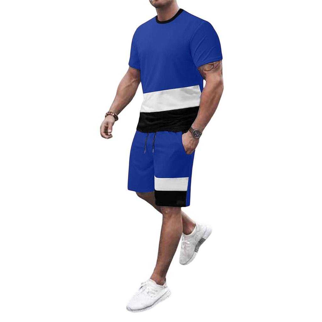 Men's  Leisure  Color  Matching  Short  Sleeves  Shorts  Set