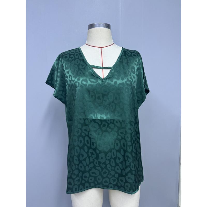 Spring Women's Clothing Color Ding V-neck Satin Top Loose Fitting Women's Clothing T-Shirts Women’s