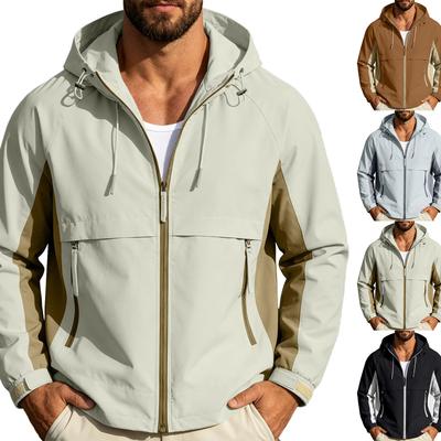 Men's Hooded Windbreaker Jacket Lightweight Windproof Versatile Outerwear for Spring and Fall