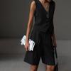 Conjunto Feminino de Duas Peças: Colete, Camisa Sem Mangas, Shorts de Cintura Alta com Cordão, Tamanho Grande, Conjuntos de Moda