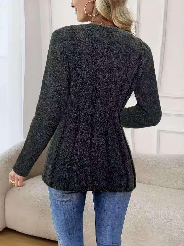 Elegant Waist-Cinching Long Sleeve Knitted Cardigan – Women's Spring/Autumn Stylish Sweater Top