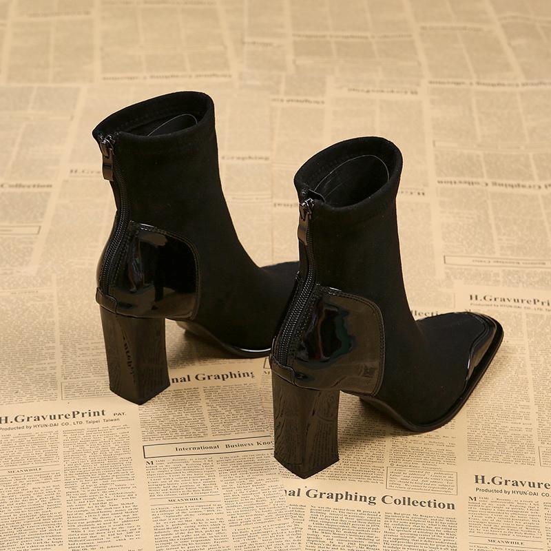 2025 Spring and Autumn New French Style Skinny Boots European Popular High Heel Boots Small Square Head Women's Short Boots