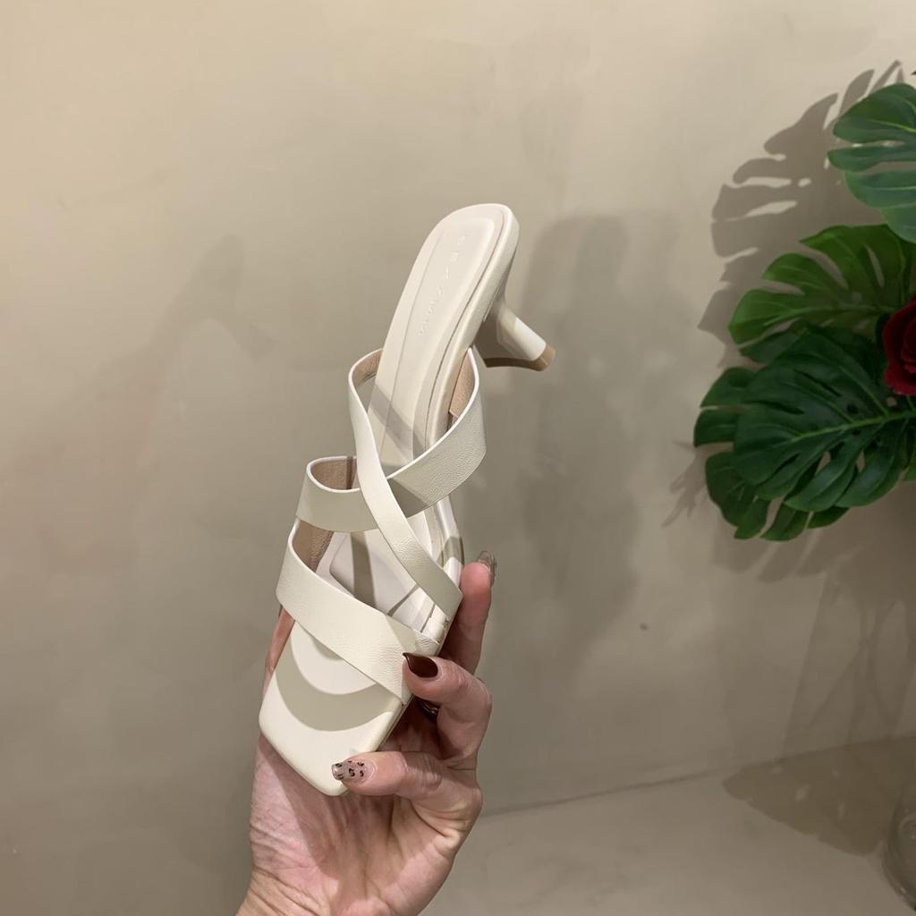 Heart-shaped Crystal Sugar Pink Sandals 2025 Summer New French Celebrity Square Head Open-toed Stiletto Strap High Heels