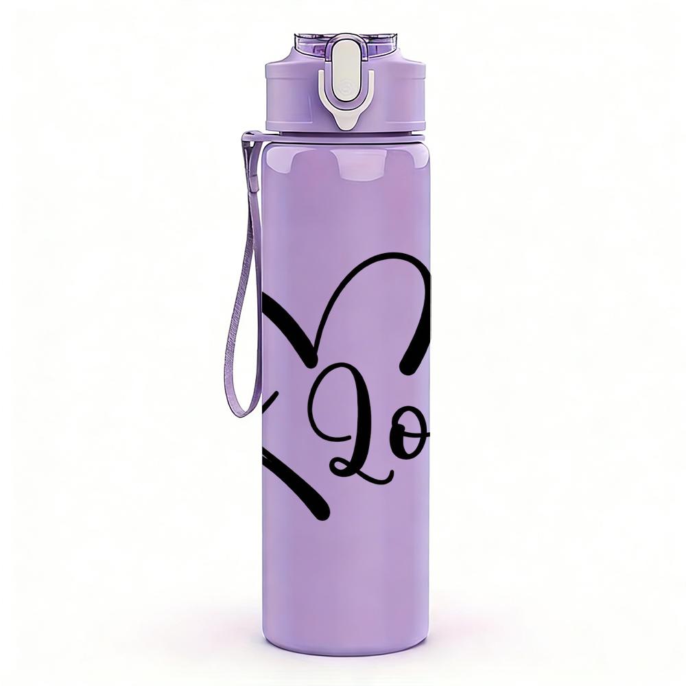 1PC Curve Love Heart Cursive Line Art 750ml Color Plastic Sports Water Bottle Leakproof Flip Straw Lid Suitable for Sports Office Home Use
