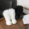 Winter Mädchen Schneestiefel Weich Pelzig Haarig Kinderstiefel Schwarz Weiß Vielseitig Kinder Freizeit Lange Stiefel Warm Plüsch Reißverschluss