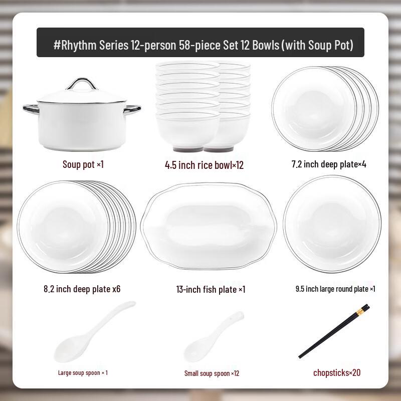 Mode Lanka 58-Piece Nordic Underglaze Ceramic Dinnerware Set