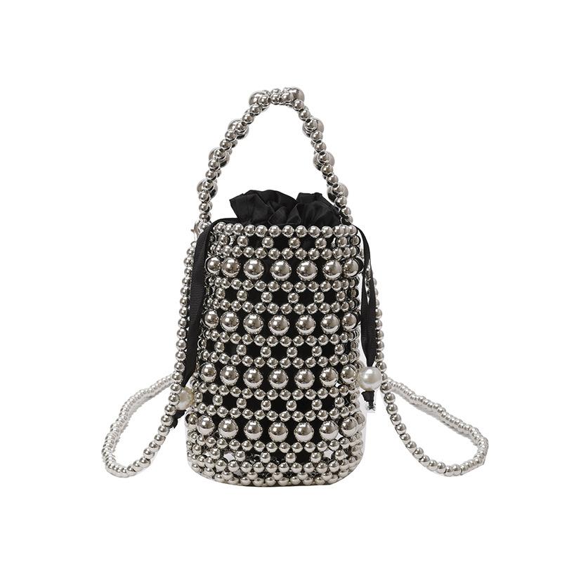 

Модная жемчужная сумочка новая плетеная бисерная сумка-ведро персонализированная красота трендовая на плечо мессенджер серебряный