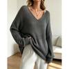 Womens Knit Sweater Fall Lazy Sheer Thin V-Neck Flared Sleeve Pullover Top
