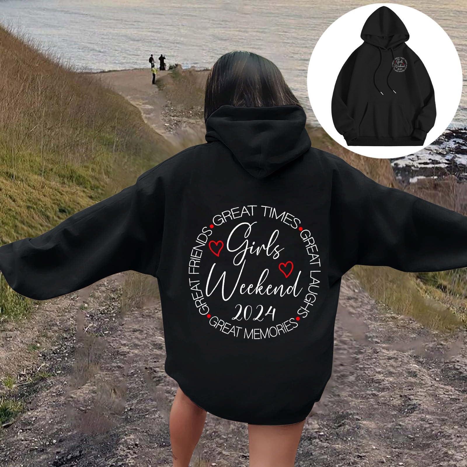 

Женская мода легкий длинный рукав пуловер толстовки с капюшоном с карманами графическая толстовка L чёрный