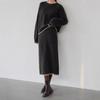 Europäisches und amerikanisches weich-wachsiges Herbst- und Winter-Strickanzug-Set für Damen, Rundhalsausschnitt, neuer weich-wachsiger lockerer Pullover + Rock Zweiteiler