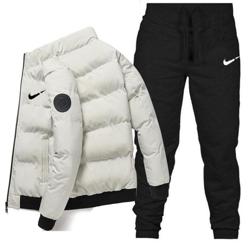 Męski Zimowy Pogrubiony Ciepły Bawełniany Zestaw Kurtka i Spodnie ze Stójką - Edycja 2025