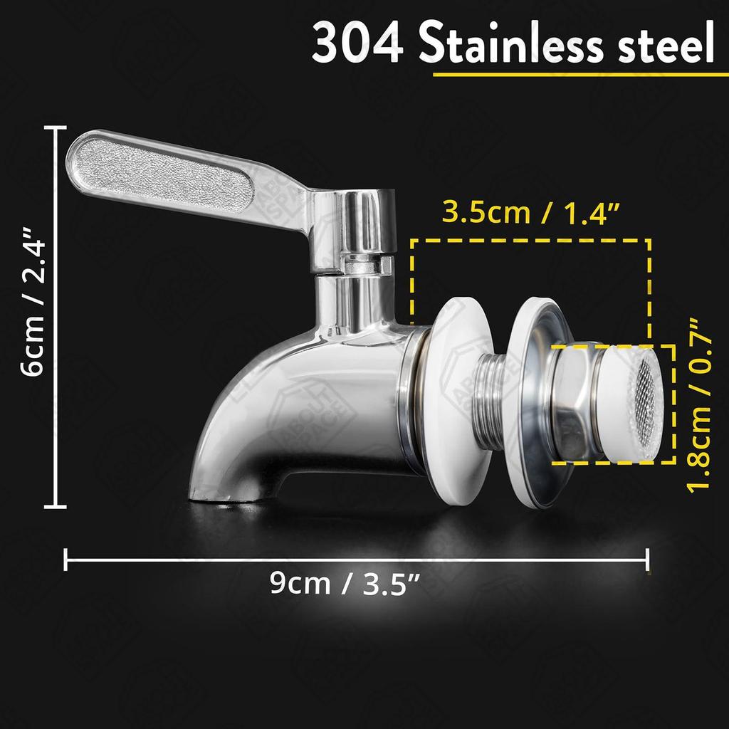 Water Dispenser Tap - 304 Stainless Steel Food Grade Replacement Tap - Leak Proof Faucet Tap for Beverage Dispenser - Steel Tap for Glass Pitcher