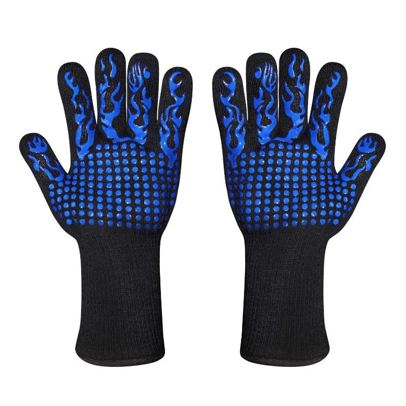 Hitzebeständige 500°C BBQ-Handschuhe - Aramidfaser Silikon, rutschfest, wärmeisolierend, flammhemmend, für Ofen & Küche geeignet
