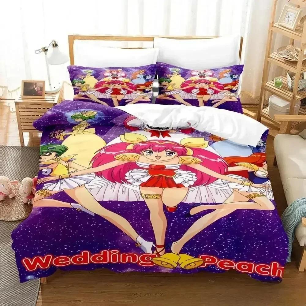 Comforter Print Anime Wedding Peach Bedding Set Bed Set Comforter King Queen Size Boys Adult Bedding