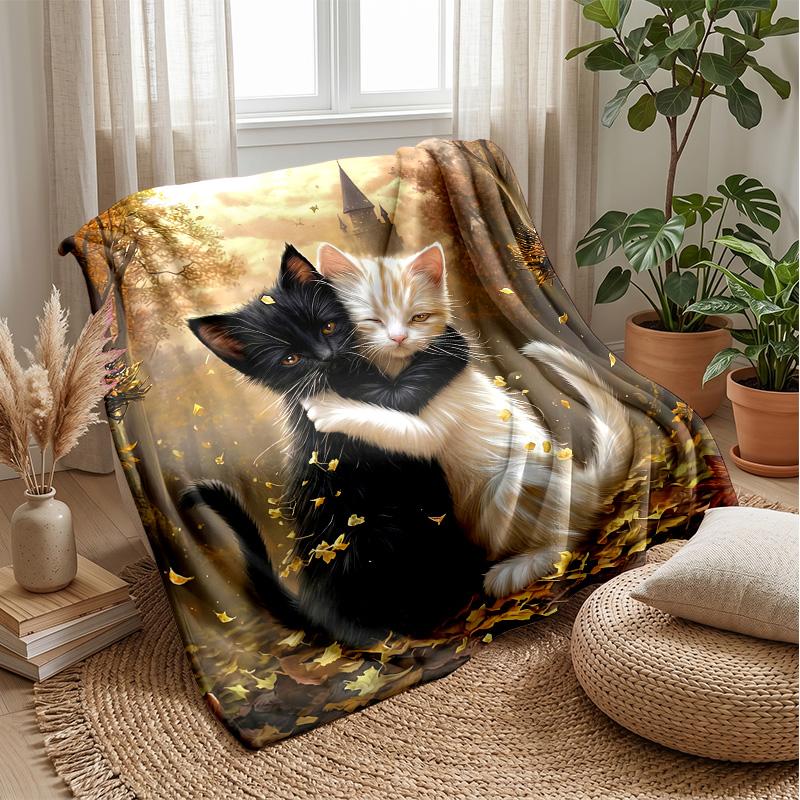 Kittens Among Purple Flowers Theme blanket Lightweight Warm Flannel Blanket Decorative Throw Blanket for Home Decoration