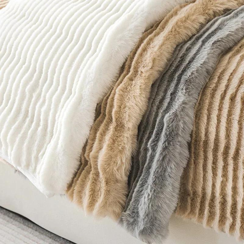 1PC Nordic Thicken Rabbit Plush Sofa Cover Classic Ripples Sofa Mat Non-slip Soft Couch Cushion Slipcovers for Living Room Decor