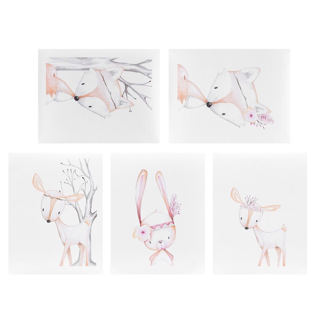 5Pcs Wall Painting Set Cartoon Animal Pattern Wall Art Picture Bedroom Living Room Office Decoration