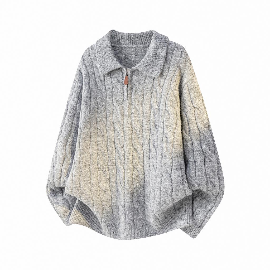 Knitted lapel sweater slightly wide half-zip jacket casual sweater long sleeves