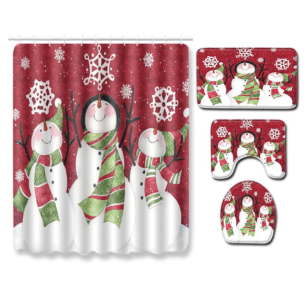 Christmas Bathroom Four-Piece Combination Set Household Door Mat Bedroom Floor Mat Living Room Carpet