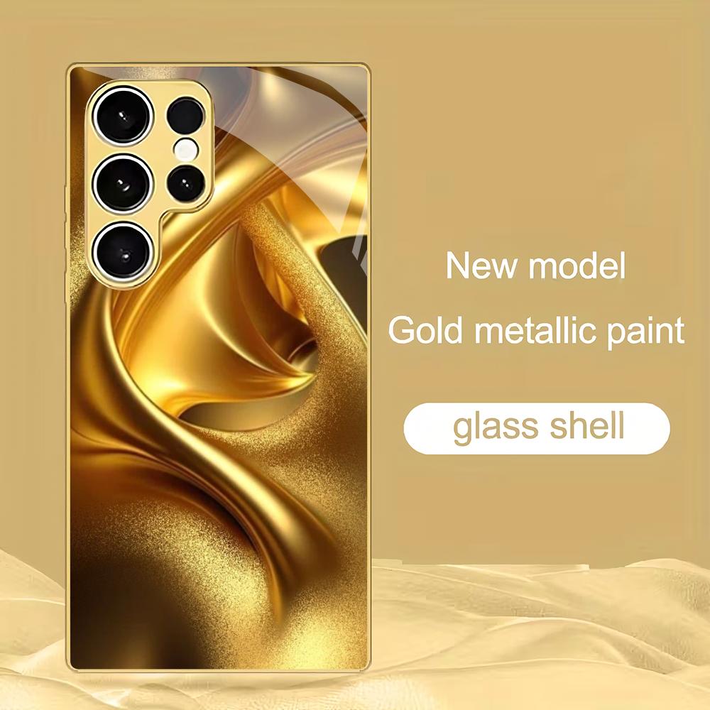 

Golden curve texture electroplated glass phone case suitable for Samsung Galaxy S26 S25 S24 S22 S21 S20 FE/Ultra/Plus anti drop GalaxyS24FE