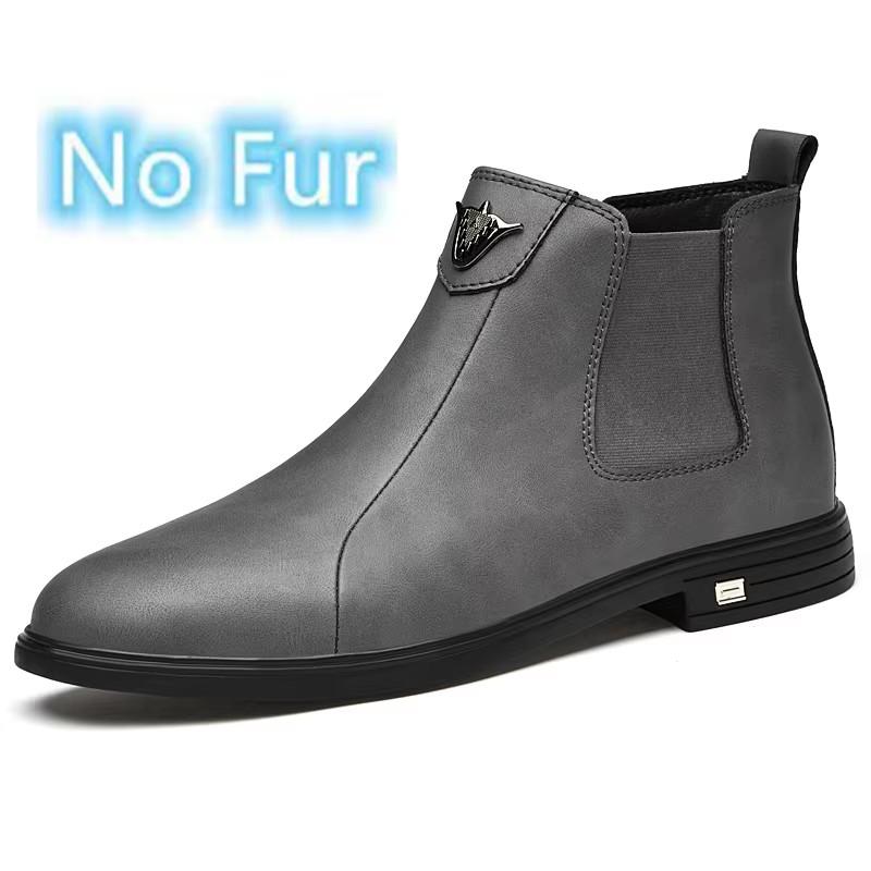 Fashion Winter Plush Warm Men Chelsea Boots Formal Business High Top Shoes British Style Ankle Boots Genuine Leather Male Business Shoes