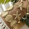 5 Pcs/Set Summer Gold Color Adjustable Open Bangles for Women Classic Shell Starfish Cuff Bracelet Girls Beach Party Jewelry