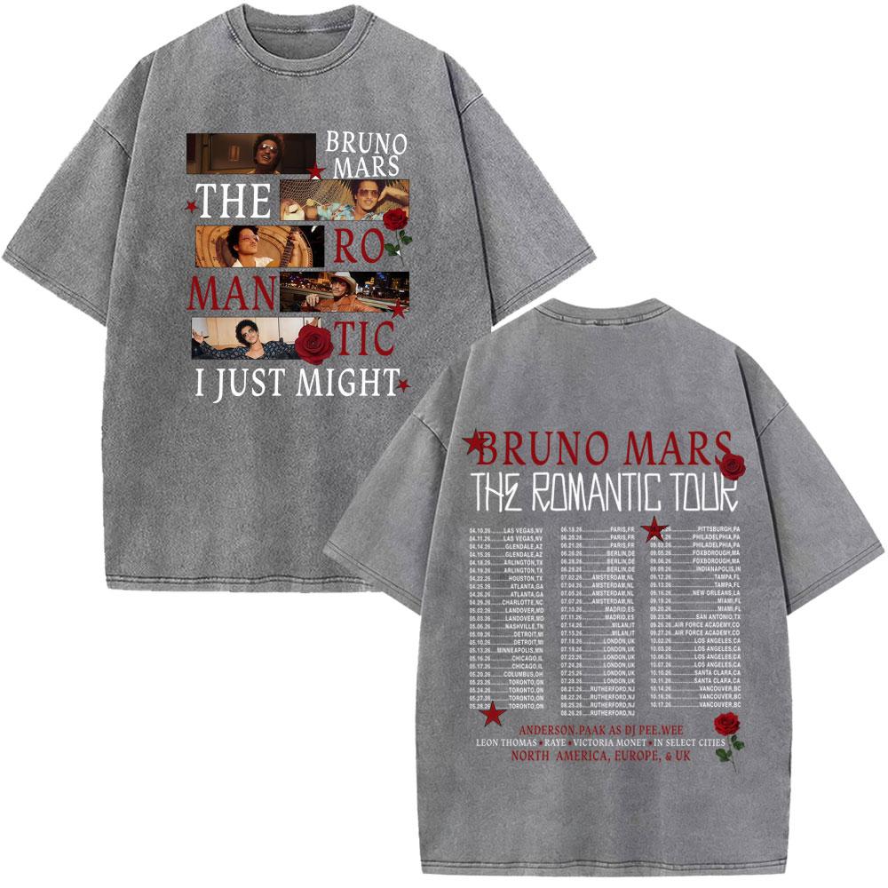 Bruno Mars The RoUnisextic Tour Print Vintage Washed Tshirt Unisex Women Fashion ONeck Cotton Loose Casual Gothic Punk Tshirts